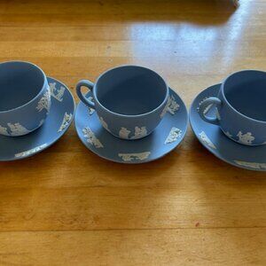 Rare Wedgwood Blue Jasper Ware Cup & Saucer Teacup - Set of 3 - Never used
